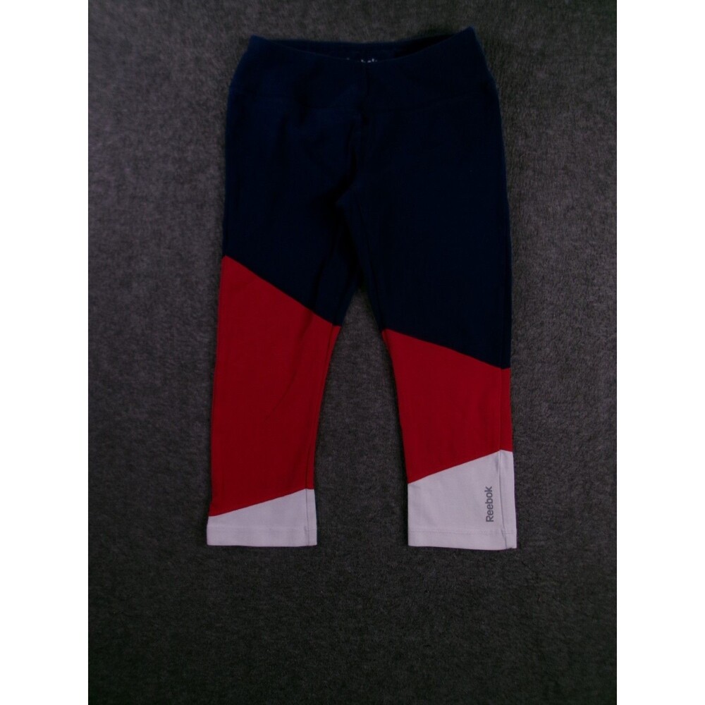Reebok Pants Women Small Navy Red Blue Striped Activewear Pilates Yoga Stretch
